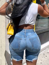 Blue Ripped Holes Denim Shorts - MyEmpired