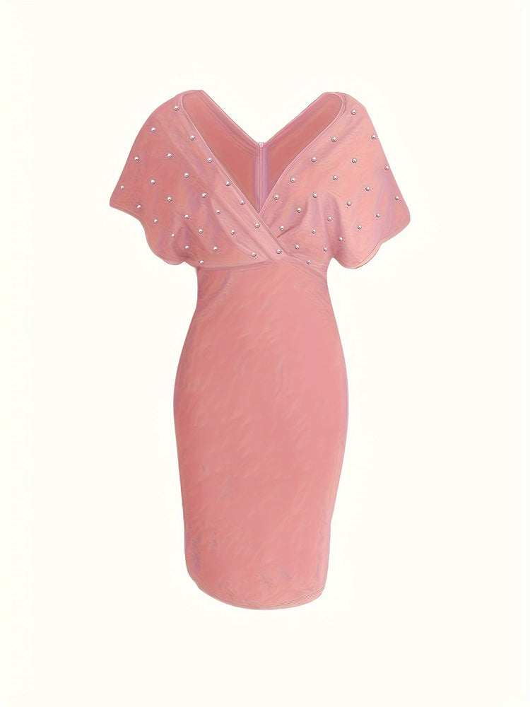 Cinched Waist Bodycon Pearl Decor - MyEmpired