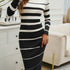 Elegant Striped Knit Sweater Dress - Long Sleeve, Crew Neck, Bodycon Fit for Women | Perfect for Fall/Winter - MyEmpired