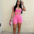 Sexy Slim Fit Solid Color Shorts Set, Plunging Crop Cami Top & High Waist Biker Shorts, Women&