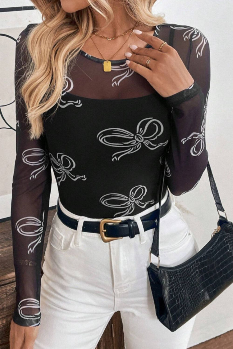 Bow Round Neck Long Sleeve Top - MyEmpired