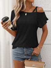 Eyelet Asymmetrical Shoulder Short Sleeve T-Shirt - MyEmpired