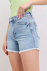 Judy Blue Full Size Tummy Control Raw Hem Denim Shorts Plus Size - MyEmpired