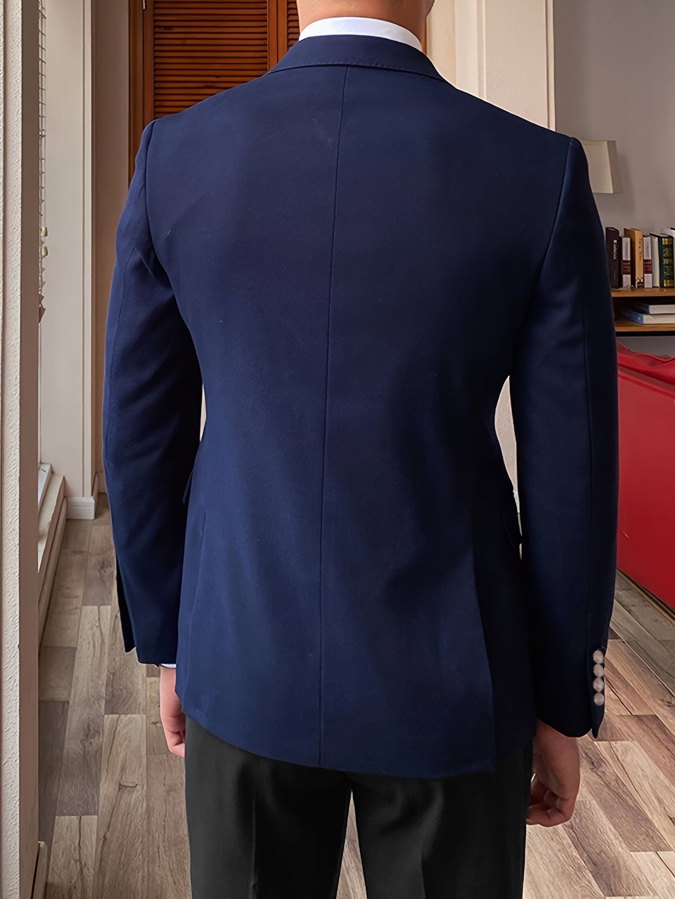 Men's Elegant Double-Breasted Blazer - British Preppy Style, Polyester & Viscose, Hand Washable - Perfect for Business or Casual Wear