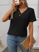 Ribbed V-Neck Short Sleeve T-Shirt - MyEmpired