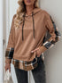 Perfee Drawstring Slit Plaid Long Sleeve Hoodie - MyEmpired