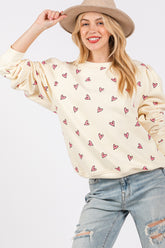 SAGE + FIG Heart Printed Contrast Long Sleeve Sweatshirt - MyEmpired
