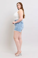 Judy Blue Full Size Tummy Control Raw Hem Denim Shorts Plus Size - MyEmpired