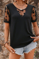 Flora Lace Patchwork Crew Neck Top - MyEmpired