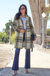 Double Take Full Size Plaid Button Up Lapel Collar Coat - MyEmpired