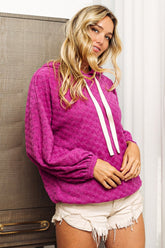 BiBi Brushed Checker Drawstring Long Sleeve Hoodie - MyEmpired