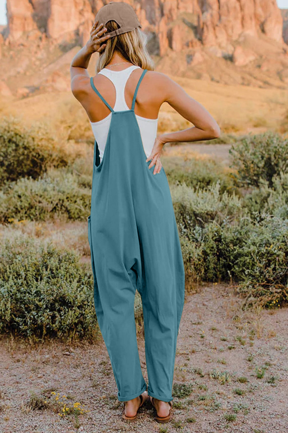 Double Take Full Size V-Neck Sleeveless Jumpsuit with Pockets - MyEmpired