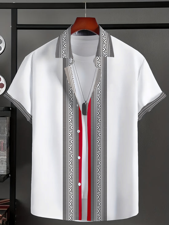 Block Short Sleeve Lapel Button Up Shirt - MyEmpired