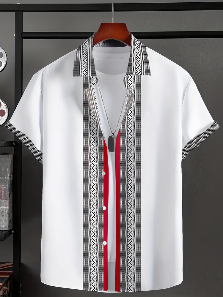Block Short Sleeve Lapel Button Up Shirt - MyEmpired