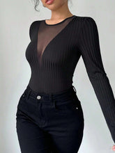 Mesh Detail Round Neck Long Sleeve Top - MyEmpired