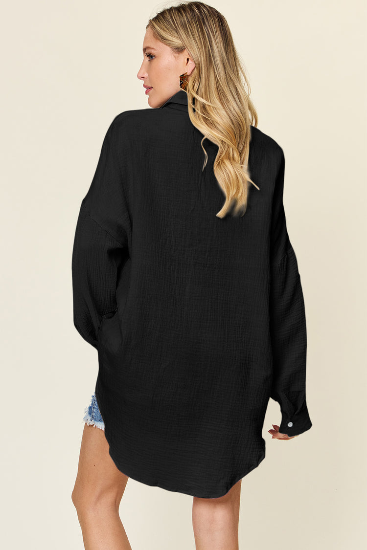 Double Take Full Size Pocketed Texture Button Up Shirt - MyEmpired