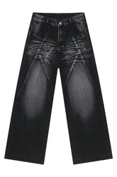 Washed Cat Whisker Straight Leg Jeans - MyEmpired