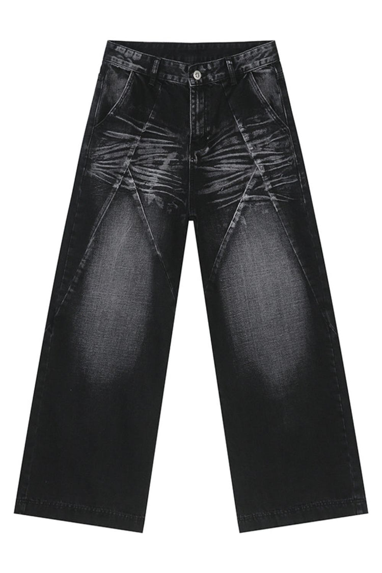 Washed Cat Whisker Straight Leg Jeans - MyEmpired