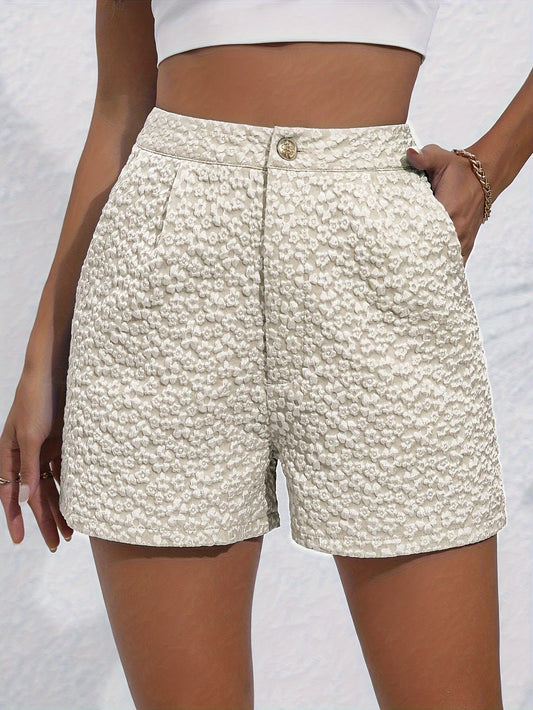 Floral Print High Waist Shorts, Elegant Button Front Loose Shorts for Spring & Summer, Women's Clothing