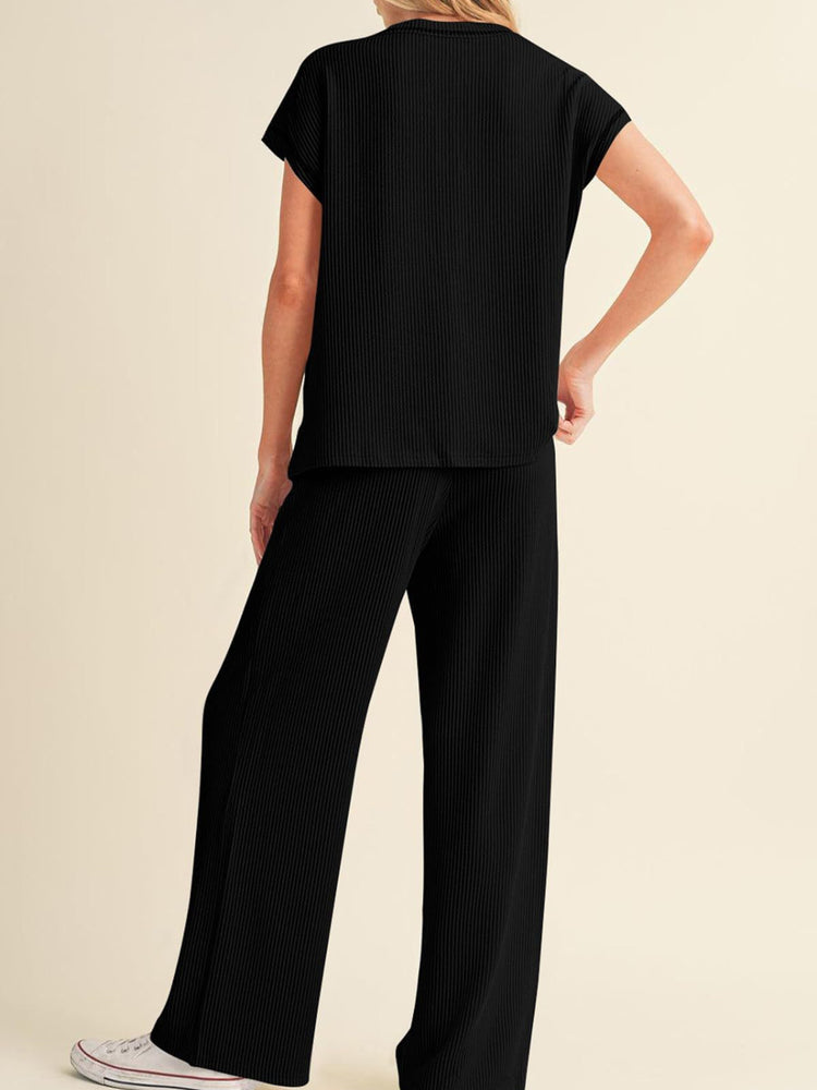 Ribbed Exposed Seam Top and Pants Set - MyEmpired