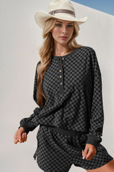 Double Take Checkered Half Button Top and Shorts Set - MyEmpired