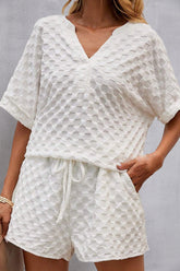 Notched Half Sleeve Top and Shorts Set - MyEmpired