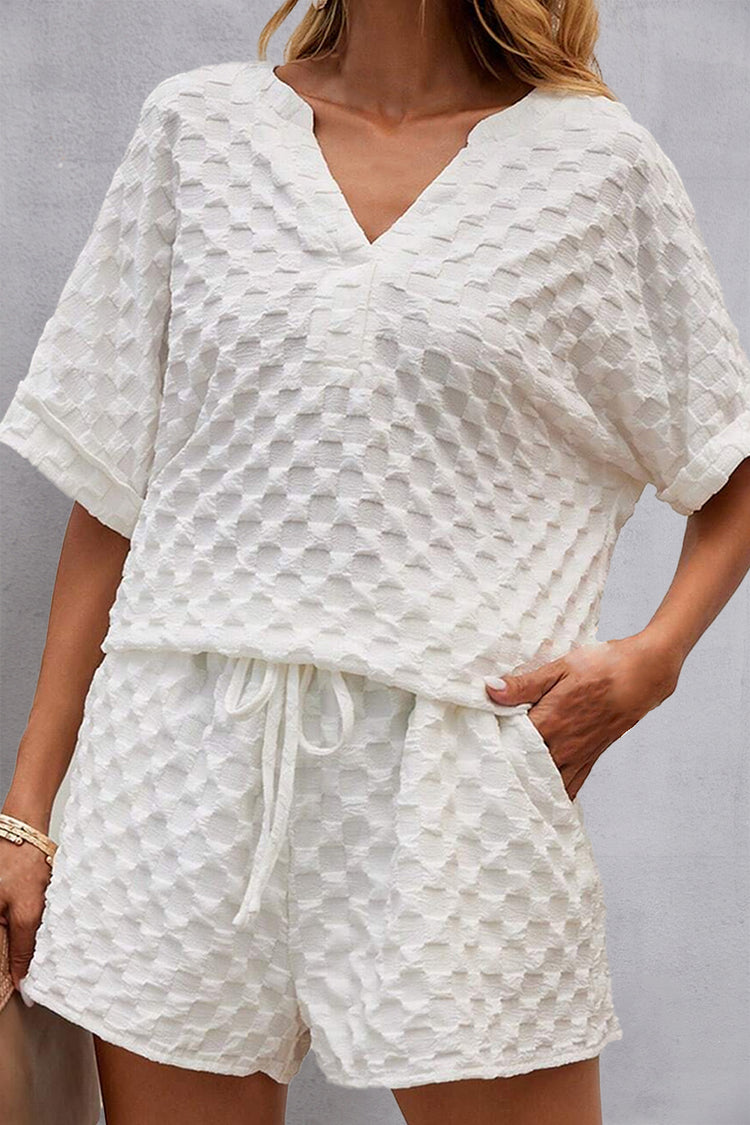 Notched Half Sleeve Top and Shorts Set - MyEmpired