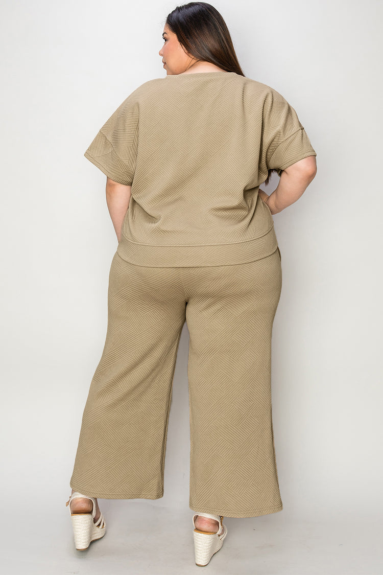 Double Take Full Size Texture Short Sleeve Top and Pants Set - MyEmpired