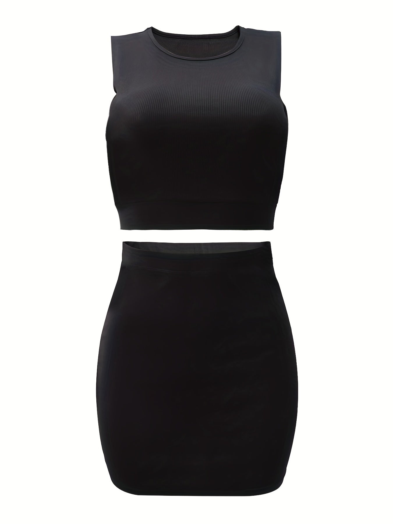 Solid Skirt 2 Piece Set, Casual Crew Neck Tank Top & Bodycon Skirt For Summer, Women's Clothing