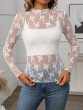 Floral Mock Neck Long Sleeve Mesh Top - MyEmpired
