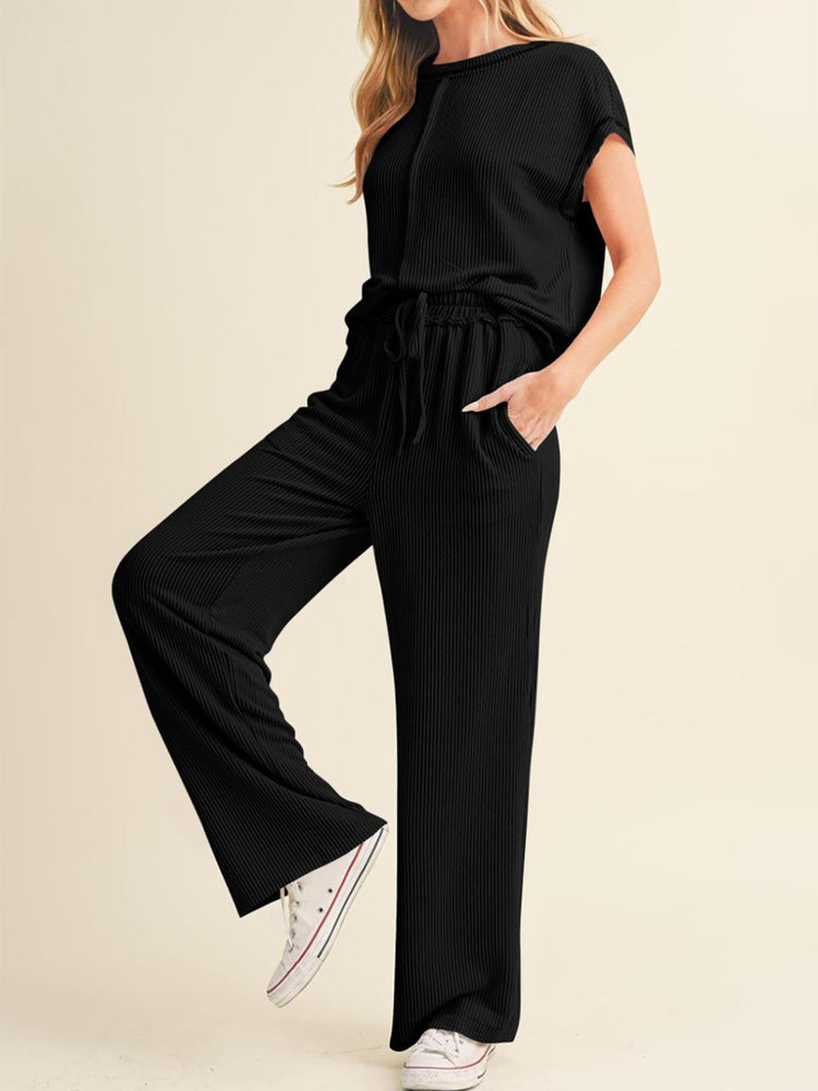 Ribbed Exposed Seam Top and Pants Set - MyEmpired