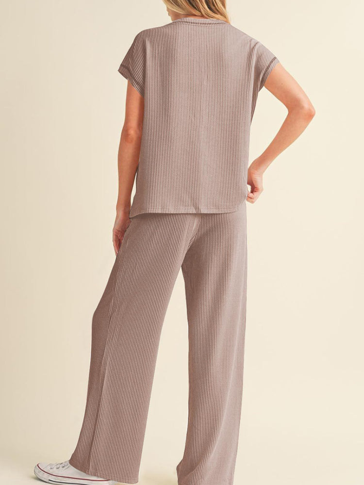Ribbed Exposed Seam Top and Pants Set - MyEmpired