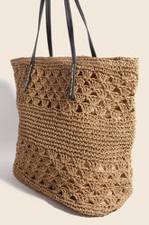 Fame Faux Leather Handle Knitted Tote Bag - MyEmpired