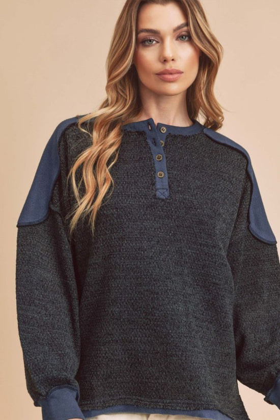 Aemi + Co Side Slit Button Detail Contrast Shoulder Sweatshirt - MyEmpired