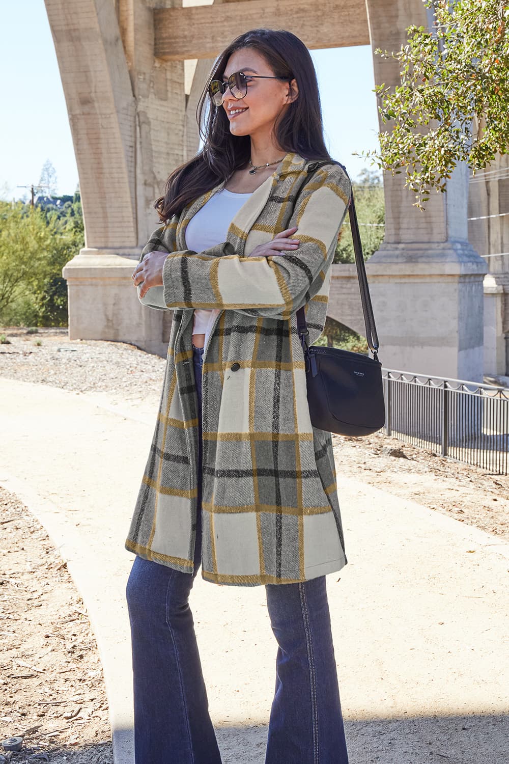 Double Take Full Size Plaid Button Up Lapel Collar Coat - MyEmpired