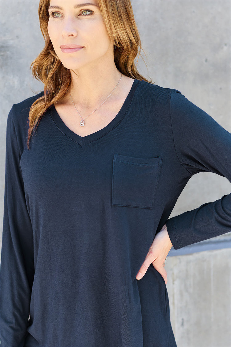 Basic Bae Full Size V-Neck Long Sleeve Top - MyEmpired