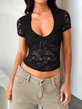 Devine V-Neck Short Sleeve Lace Top - MyEmpired