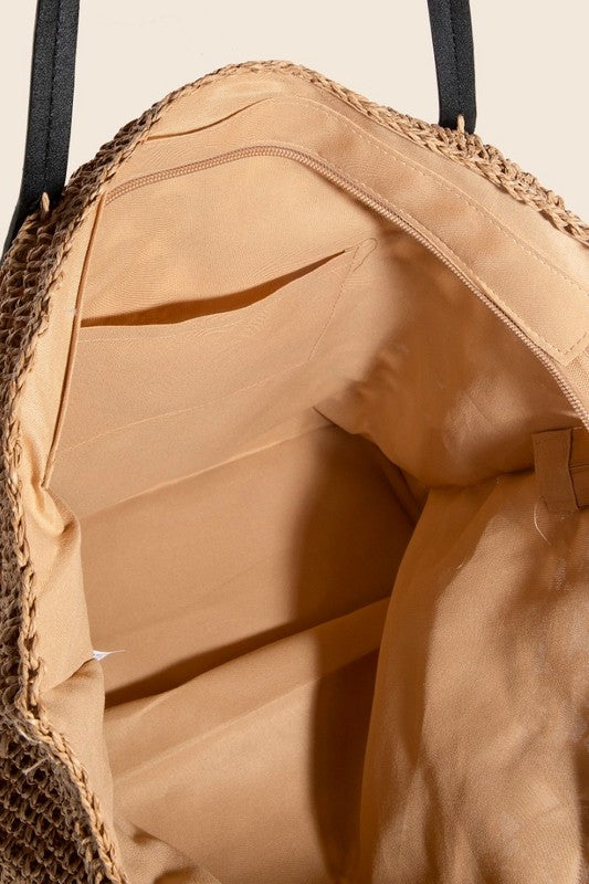 Fame Faux Leather Handle Knitted Tote Bag - MyEmpired
