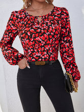 Floral Print Keyhole Neck Blouse - MyEmpired