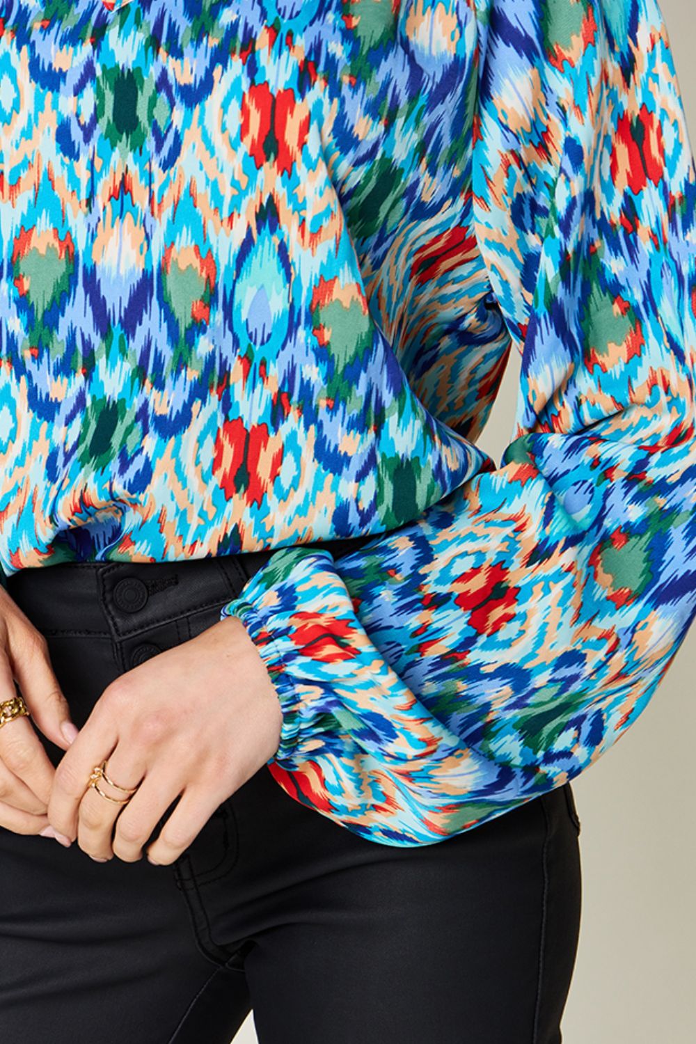 Double Take Full Size Printed Balloon Sleeve Blouse - MyEmpired