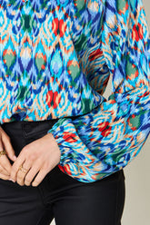 Double Take Full Size Printed Balloon Sleeve Blouse - MyEmpired