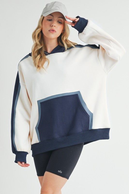 Aemi + Co Color Block Kangaroo Pocketed Hoodie - MyEmpired