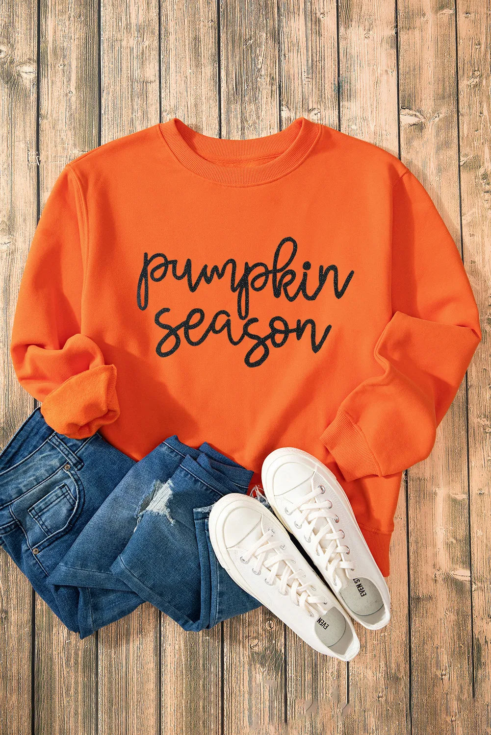 Letter Round Neck Long Sleeve Sweatshirt - MyEmpired