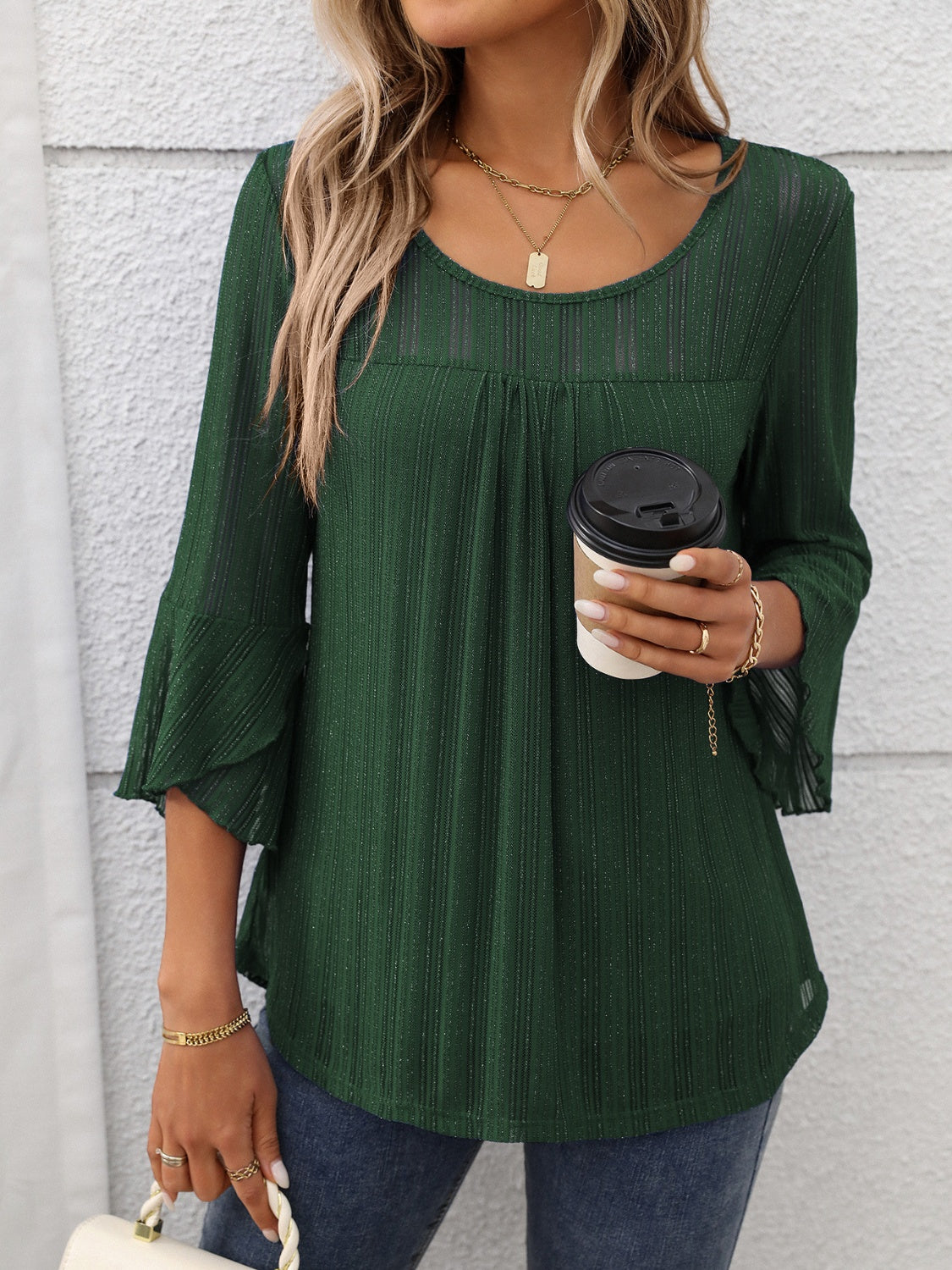 Round Neck Three-Quarter Sleeve Top - MyEmpired