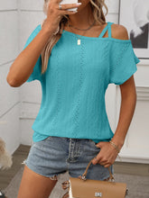 Eyelet Asymmetrical Shoulder Short Sleeve T-Shirt - MyEmpired