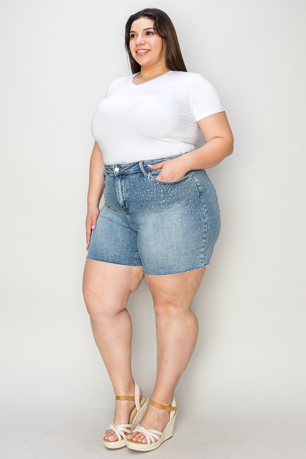 Judy Blue Full Size High Waist Raw Hem Denim Shorts - MyEmpired