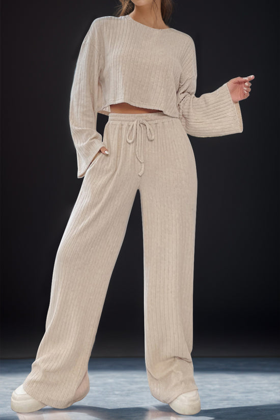 Round Neck Long Sleeve Top and Pants Set - MyEmpired