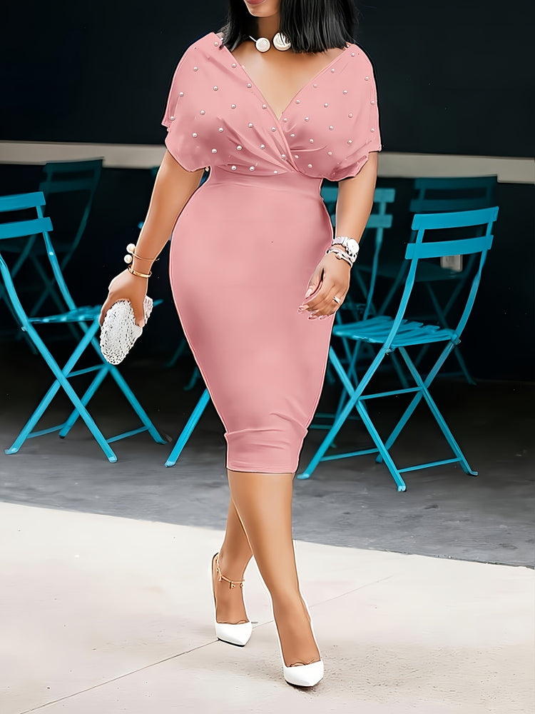 Cinched Waist Bodycon Pearl Decor - MyEmpired