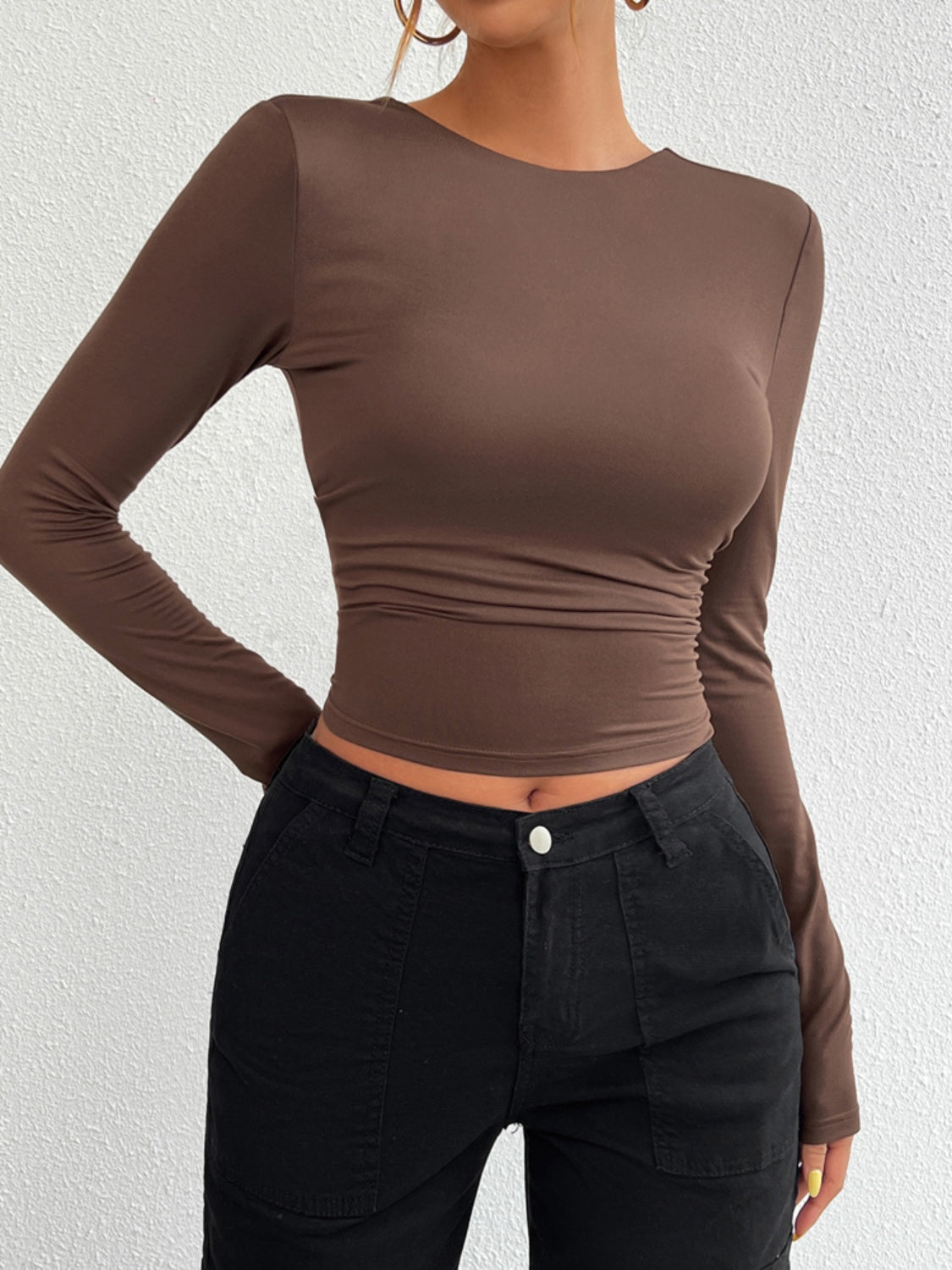 Devine Backless Round Neck Long Sleeve T-Shirt - MyEmpired