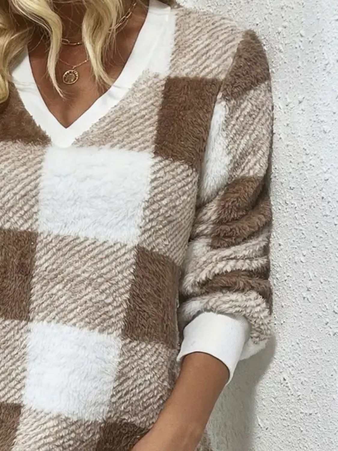 Plaid V-Neck Long Sleeve Dress - MyEmpired